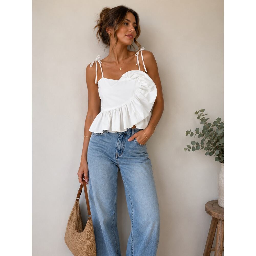 Buddy Love White Ruffle Tie-Strap Tank Top